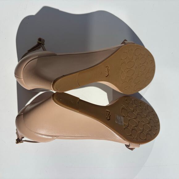 Coach Odetta Nude Leather Wedge Sandal Ankle Wrap 9 - Picture 8 of 11